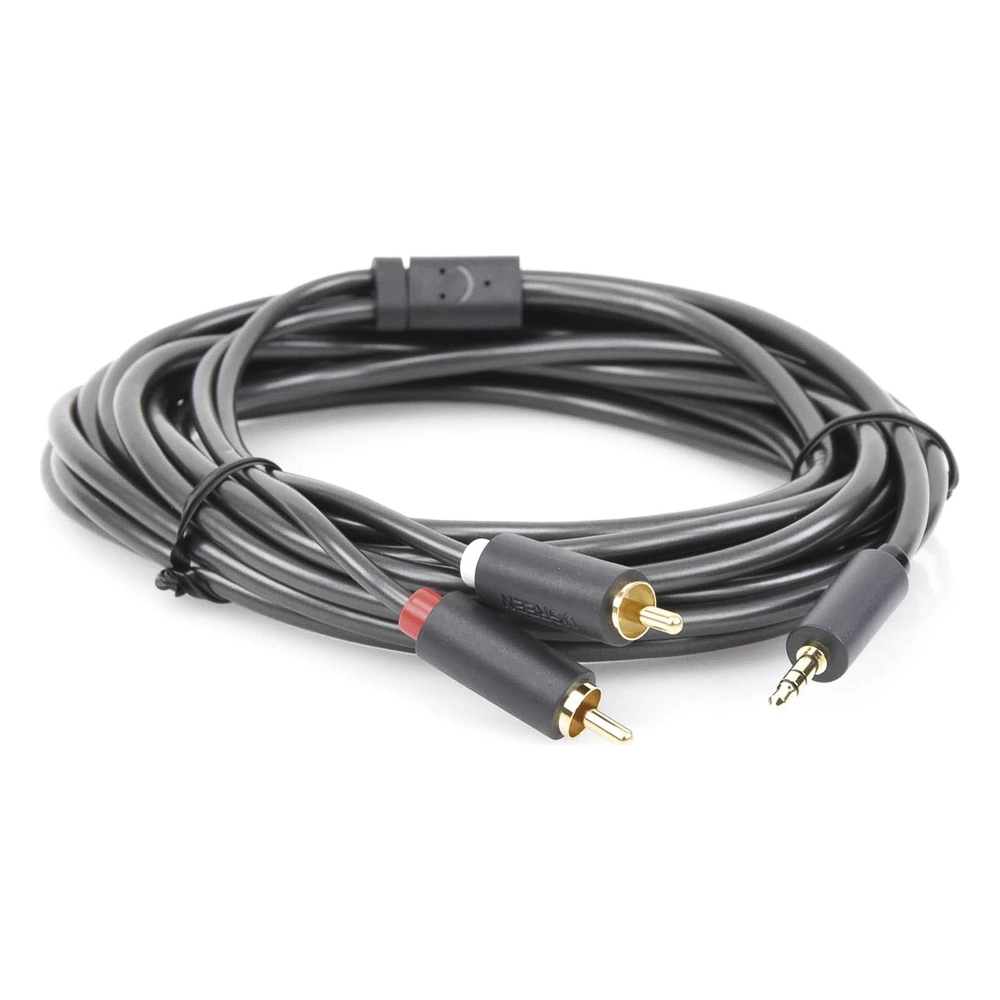 Cable Adaptador de 3.5mm Macho a 2 RCA Macho / 5 Metros (16.40 Pies) / Color Gris / Blindaje Múltiple / ABS / Alta Calidad - Imagen 6