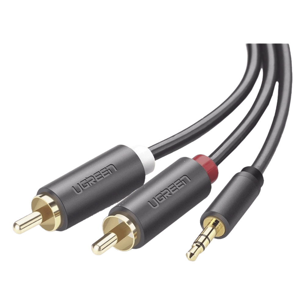 Cable Adaptador de 3.5mm Macho a 2 RCA Macho / 5 Metros (16.40 Pies) / Color Gris / Blindaje Múltiple / ABS / Alta Calidad