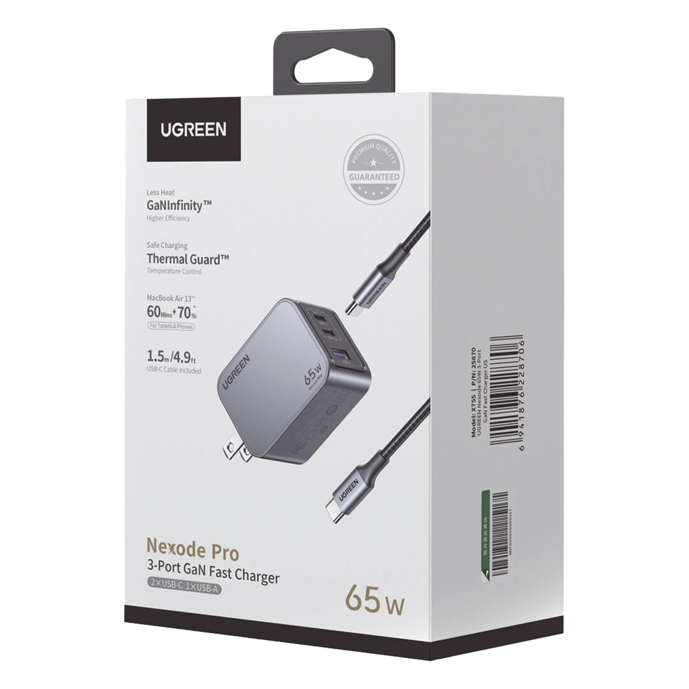 Cargador de 65W serie Nexode Pro | 3 Puertos de Carga Rápida | 2 USB-C | 1 USB-A | Tecnología GaNInfinity | PD3.1 de 65W / QC4.0 | Tecnología de Protección Térmica | Optimiza la Carga | Caja de Aluminio | Incluye Cable U - Imagen 3