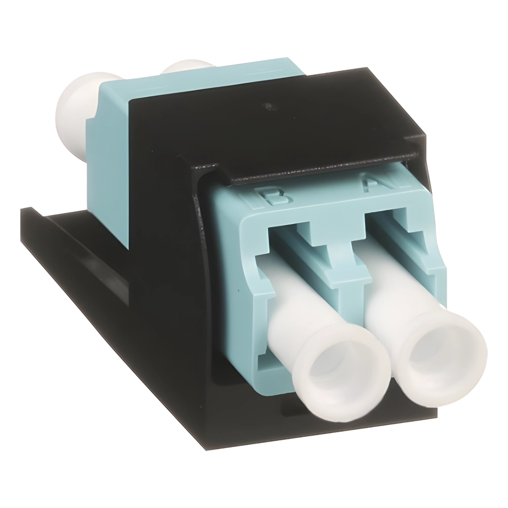 Módulo Acoplador LC Duplex, para Fibra Óptica Multimodo OM3/OM4, Tipo Mini-Com, Color Aqua - Imagen 3