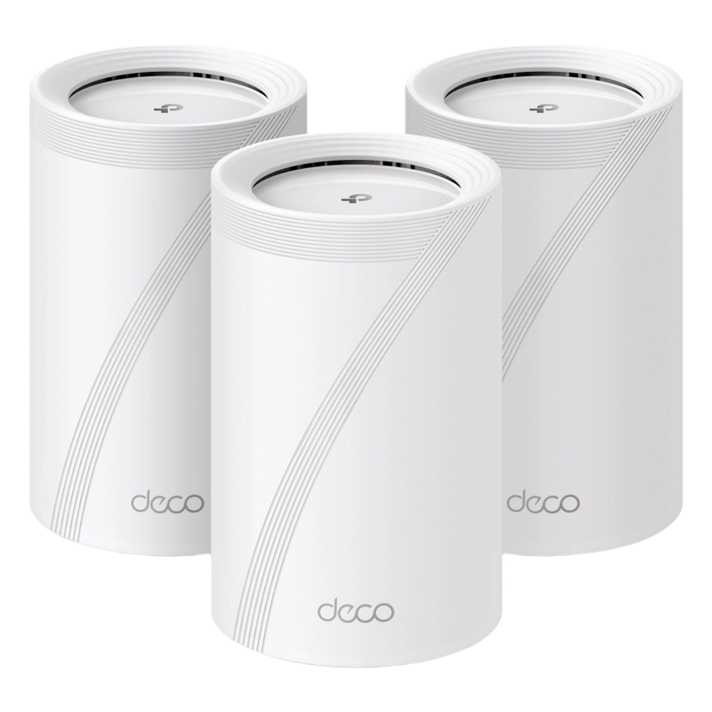 KIT 3 Routers Inalámbrico MESH Interior para Hogar / Triple Banda Wi-Fi 7 BE9300 Mbps / 2 Puerto 2.5 Gigabit WAN/LAN / 4 Antenas Internas / Operación Multi-Link MLO / Administración Mediante la App Deco (iOS, Android) / HomeShield