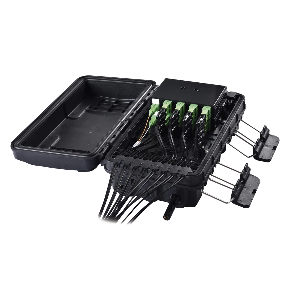 Caja de Distribución de Fibra Óptica para 24 Empalmes, con 16 acopladores SC/APC simplex, Exterior IP65, Color Negro - Imagen 5