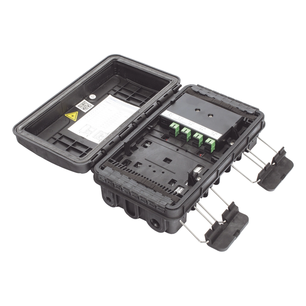 Caja de Distribución de Fibra Óptica para 24 Empalmes, con 8 acopladores SC/APC simplex, Exterior IP65, Color Negro - Imagen 7