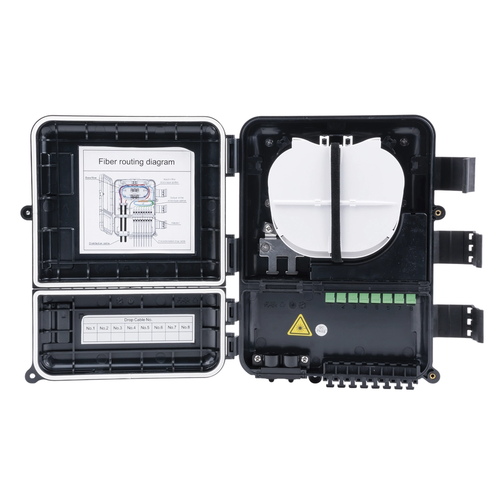 Caja de Distribución de Fibra Óptica para 24 Empalmes, con 8 Acopladores SC/APC Simplex, Exterior IP55, Color Negro - Imagen 5