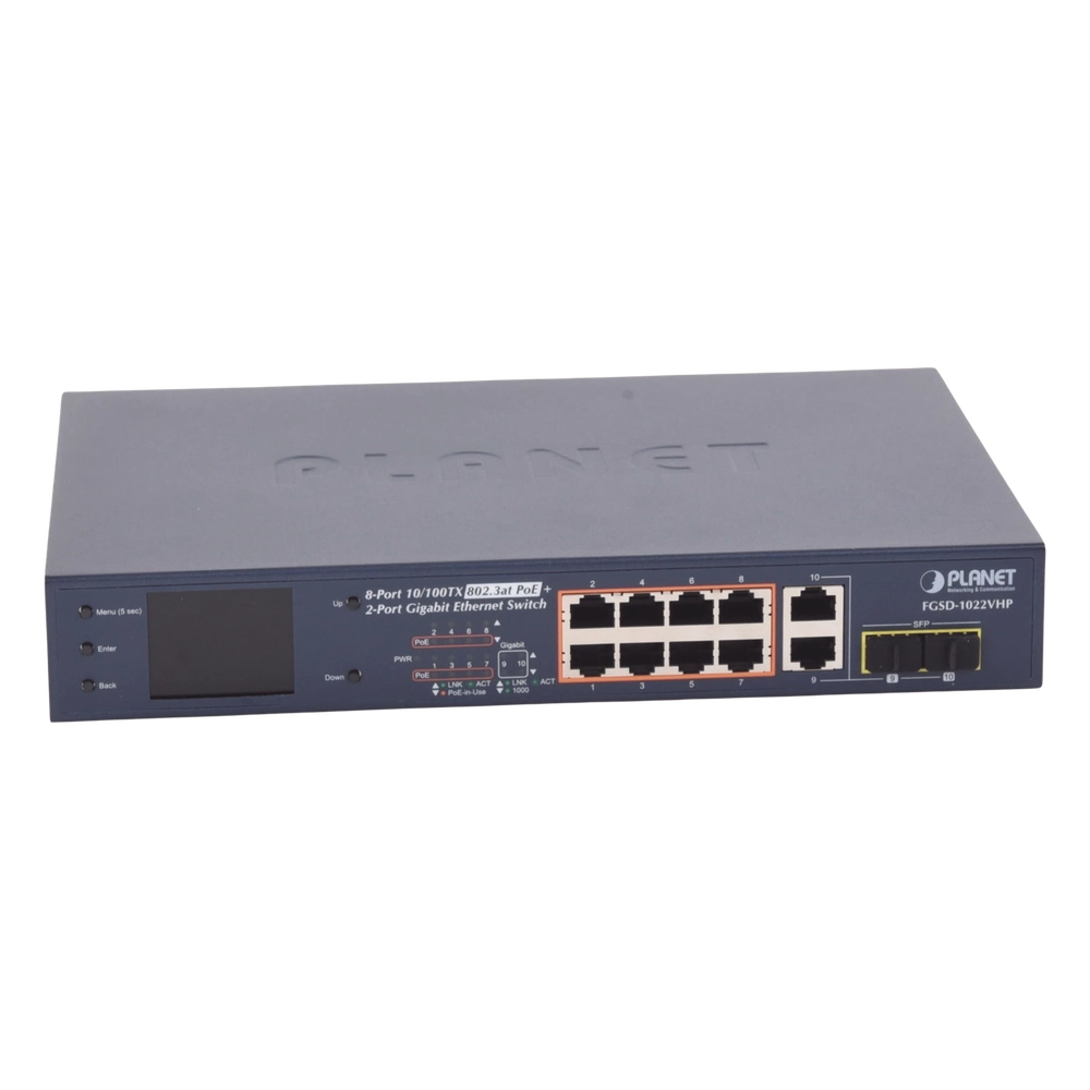 Switch PoE+ / Distancia 250 Metros / 8 Puertos + 2 Combo TP/SFP Gigabit y Pantalla LCD Para Monitoreo - Imagen 2