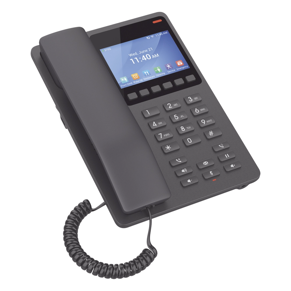 Teléfono IP WiFi Hotelero con pantalla LCD a color, 2 líneas SIP con 2 cuentas, codec Opus, IPV4/IPV6, color negro, con gestión en la nube GDMS - Imagen 2