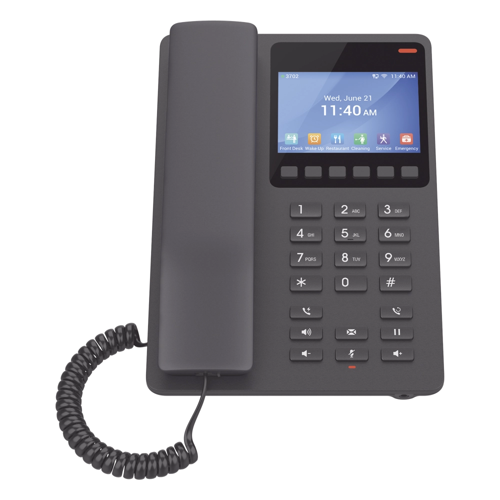 Teléfono IP WiFi Hotelero con pantalla LCD a color, 2 líneas SIP con 2 cuentas, codec Opus, IPV4/IPV6, color negro, con gestión en la nube GDMS - Imagen 3