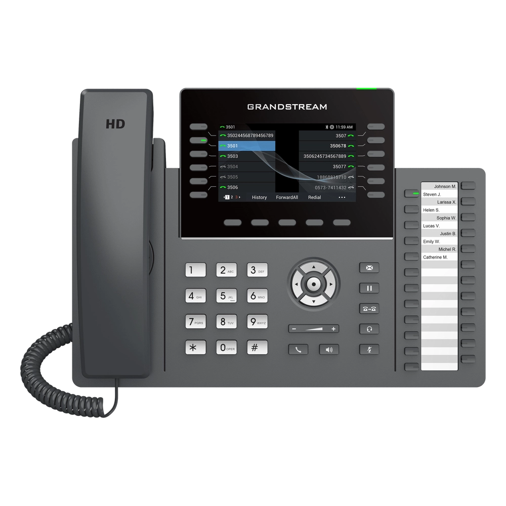 TELÉFONO IP PROFESIONAL DE 12 LÍNEAS / 24 TECLAS DE EXTENSIÓN PROGRAMABLES / WI-FI 6 / POE INTEGRADO / PANTALLA LCD 4.3 PULGADAS / SEGURIDAD DE NIVEL EMPRESARIAL / BLUETOOTH INTEGRADO / COMPATIBLE CON GDMS / AUDIO HD CON NOISE-SHIELD
