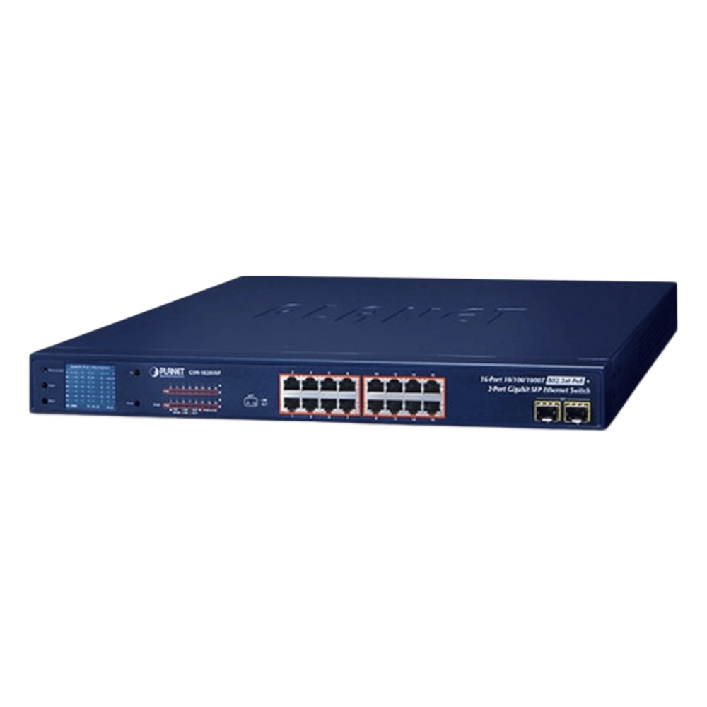 Switch No Administrable PoE+ Extender, Aislamiento VLAN de 16 Puertos Gigabit +, 2 Combo TP/SFP y Pantalla