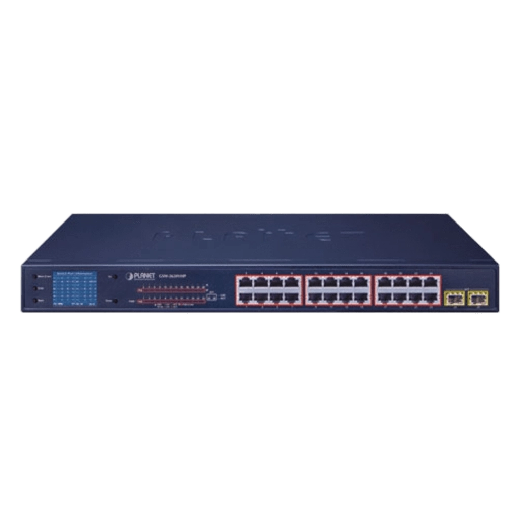Switch PoE de 24 Puertos Gigabit 802.3af/at con Modo Extendido 250 m, 2 Puertos SFP 1000SX , Pantalla LCD para Configuración Básica, Hasta 300 W para PoE - Imagen 2