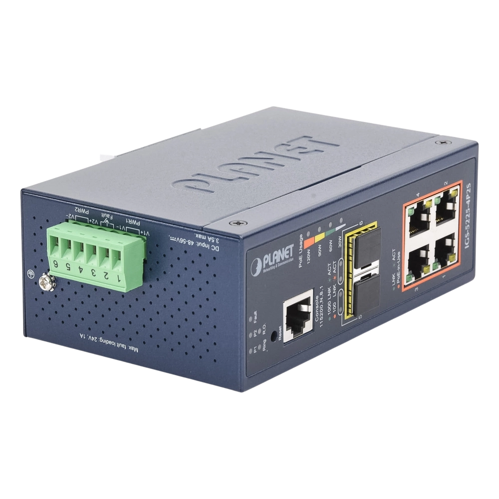 Switch Industrial Administrable Capa 2, 4 Puertos PoE 802.3af/at 10/100/1000T, 2 Puertos SFP 100/1000X - Imagen 2