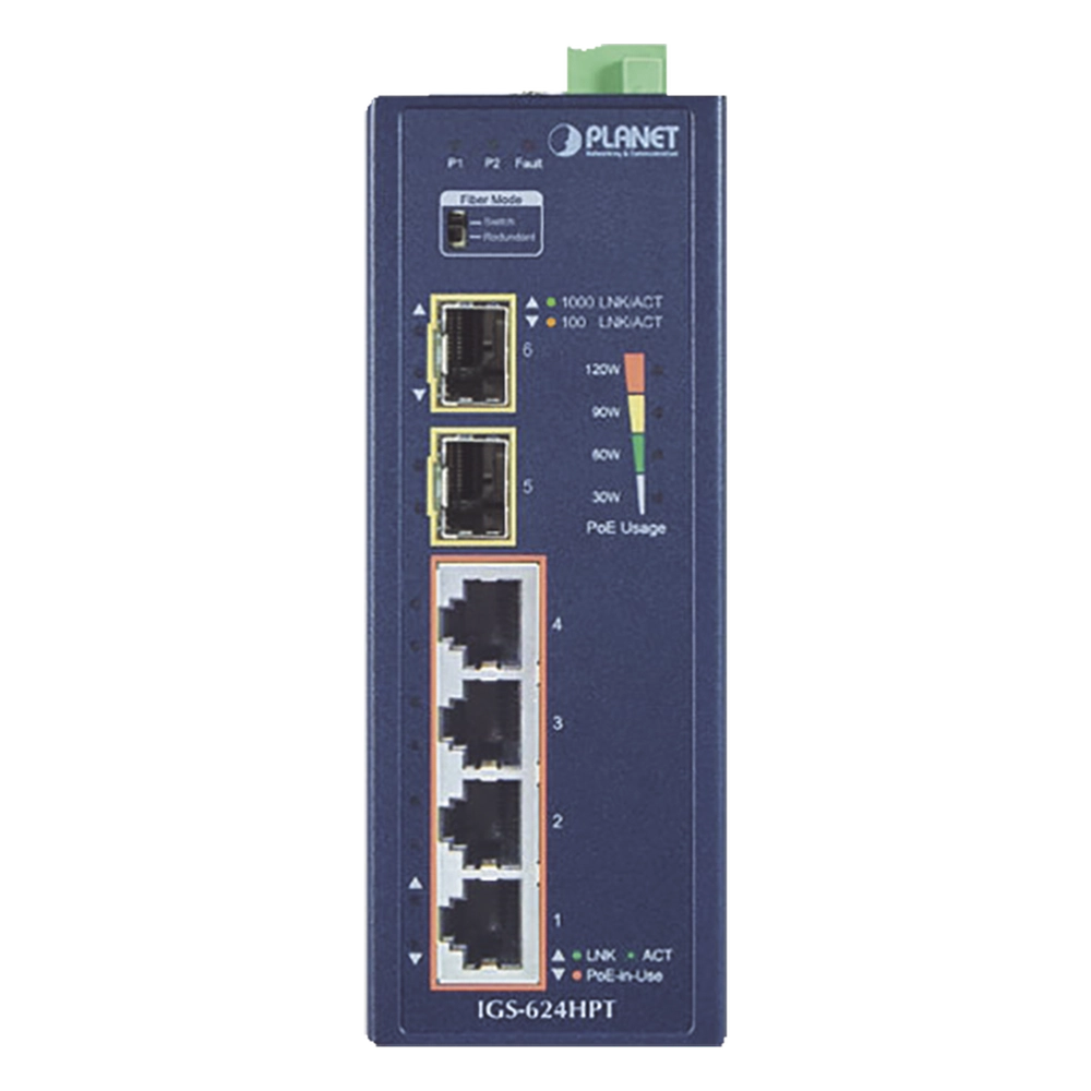Switch PoE Industrial No Administrable de 4 Puertos PoE 10/100/1000T 802.3at, 2 Puertos SFP 10/1000X - Imagen 2