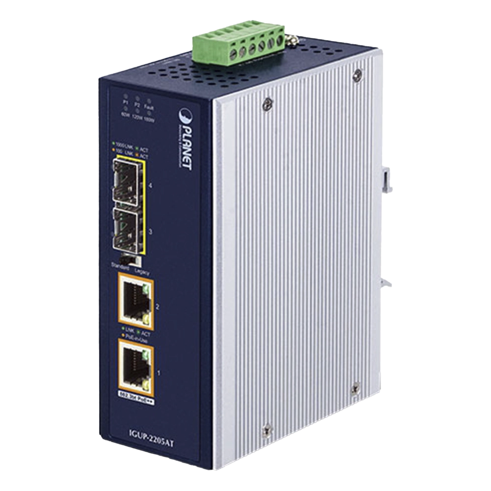 Convertidor de Medios Industrial de 2 Puertos SFP 100/1000X a 2 Puertos RJ45 10/100/1000T 802.3bt PoE++