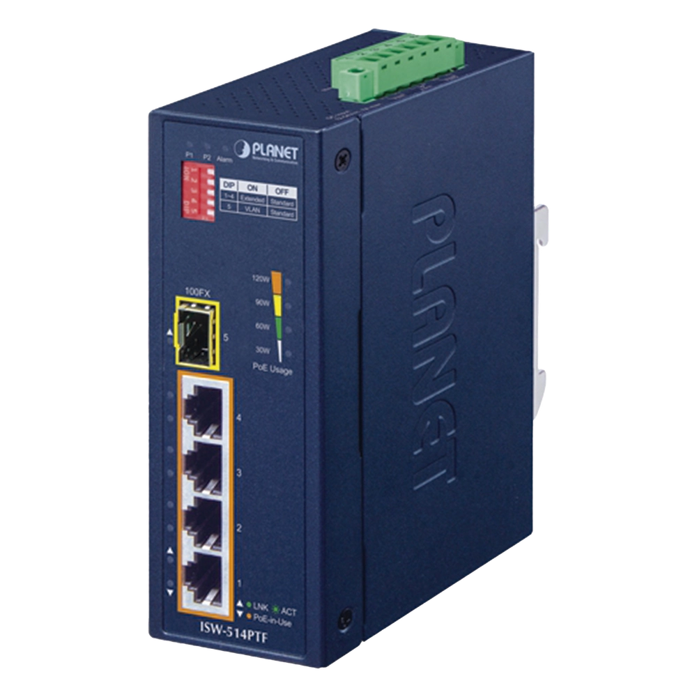 Switch industrial, Temperatura de Operación: -40 a 75ºC, 4 puertos PoE 10/100 + 1 Puerto 100Base-FX - Imagen 3