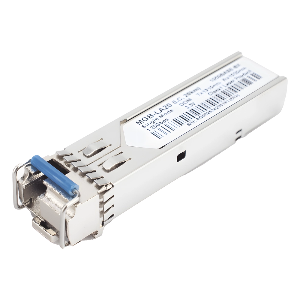 Transceptor WDM mini-Gbic SFP 1G LC TX:1310nm RX:1550 para fibra Mono Modo 20 Km, Requiere MGB-LB20