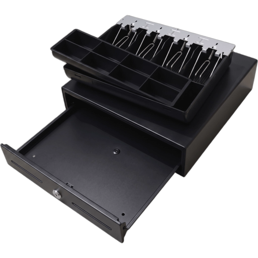 Cajón para Efectivo / Serie MK / Compacto 330 mm / 4 Billetes + 8 Monedas / Apertura RJ11 / Clips Metálicos / Punto de Venta - Imagen 3