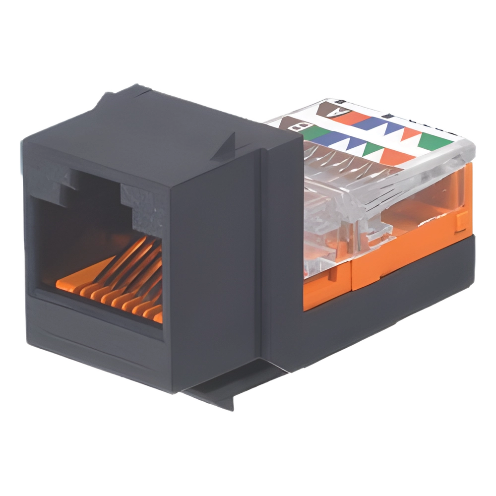 Conector Jack Estilo Leadframe, Tipo Keystone, Categoría 5e, de 8 Posiciones y 8 Cables, Color Negro