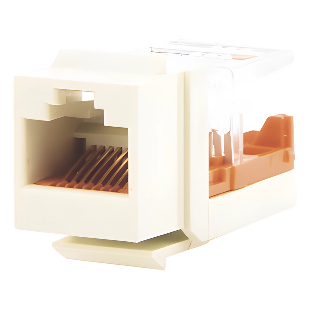 Conector Jack Estilo Leadframe, Tipo Keystone, Categoría 5e, de 8 Posiciones y 8 Cables, Color Blanco Mate