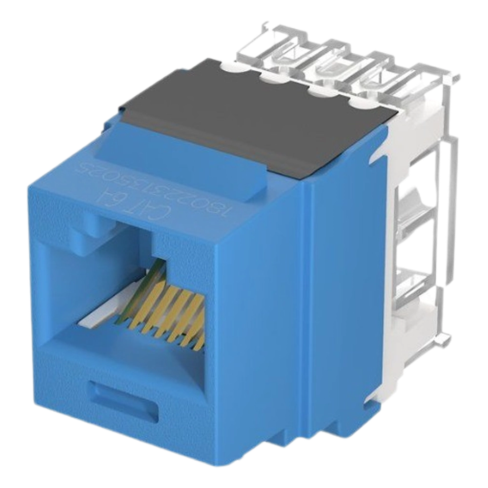 Conector Jack Estilo 110 (de Impacto), Tipo Keystone, Categoría 6A, de 8 Posiciones y 8 Cables, Color Azul - Imagen 2