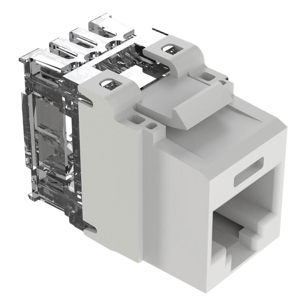 Conector Jack Estilo 110 (de Impacto), Tipo Keystone, Categoría 6A, de 8 Posiciones y 8 Cables, Color Blanco