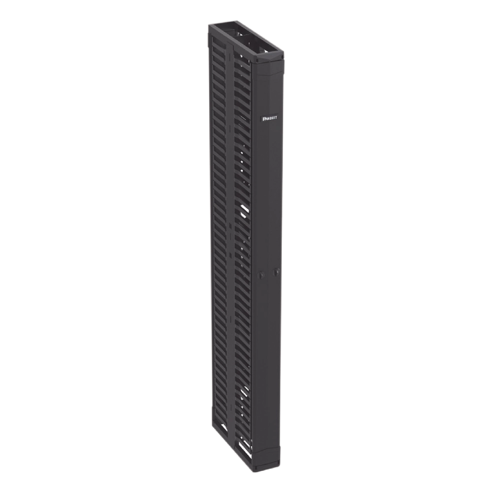 Organizador Vertical PatchRunner™, Doble (Frontal y Posterior), Para Rack Abierto de 45 Unidades, 6in de Ancho, Color Negro