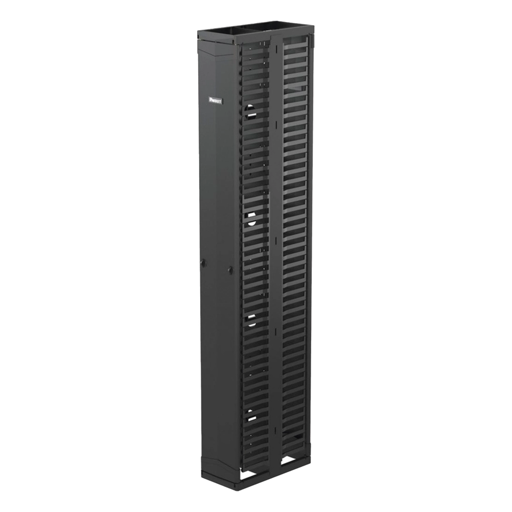 Organizador Vertical PatchRunner™, Doble (Frontal y Posterior), Para Rack Abierto de 45 Unidades, 10in de Ancho, Color Negro