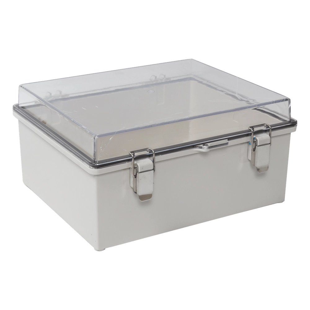 Gabinete Plástico ABS, Puerta Transparente, Uso en Intemperie IP66 (170 x 220 x 110 mm) Cierre por Broches Inoxidables y Permite Cerrado por Candado y Llave (Perno 5mm) No Incluido