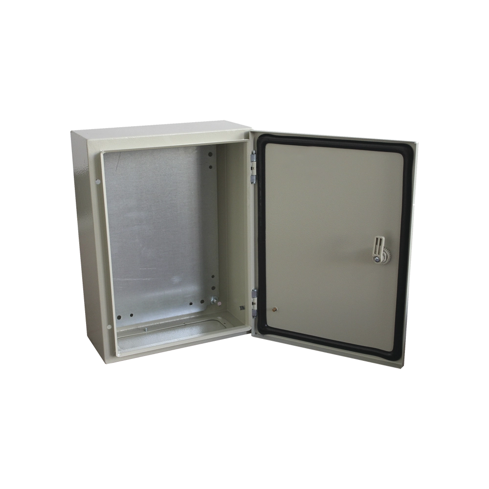 Gabinete de Acero IP66 Uso en Intemperie (300 x 400 x 200 mm) con Placa Trasera Interior de Metal y Compuerta Inferior Atornillable (Incluye Chapa y Llave T).