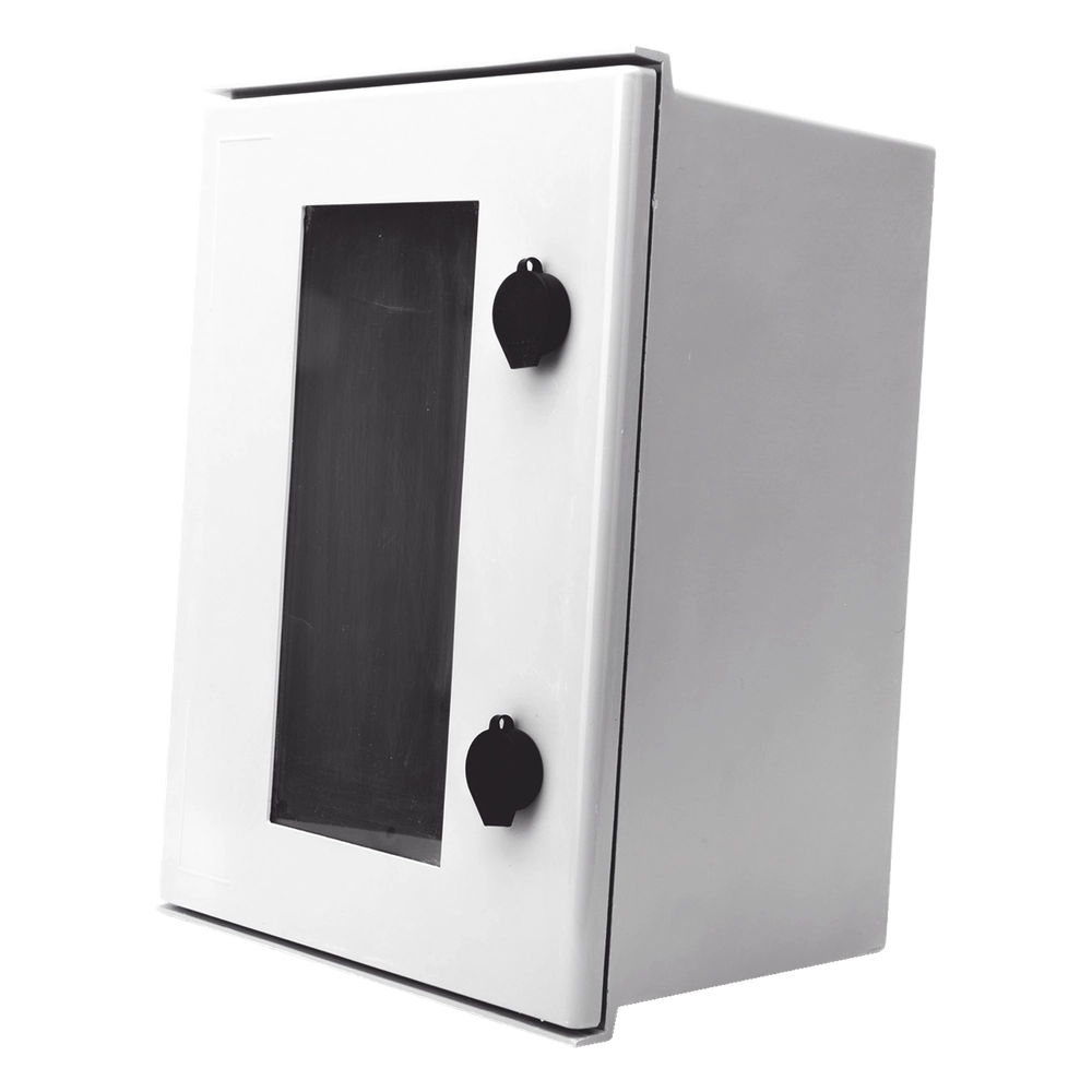 Gabinete de Poliéster IP65 Puerta Transparente, Uso en Intemperie (300 x 400 x 200 mm) con Placa Trasera Interior de Plástico (Incluye Chapa y Llave).