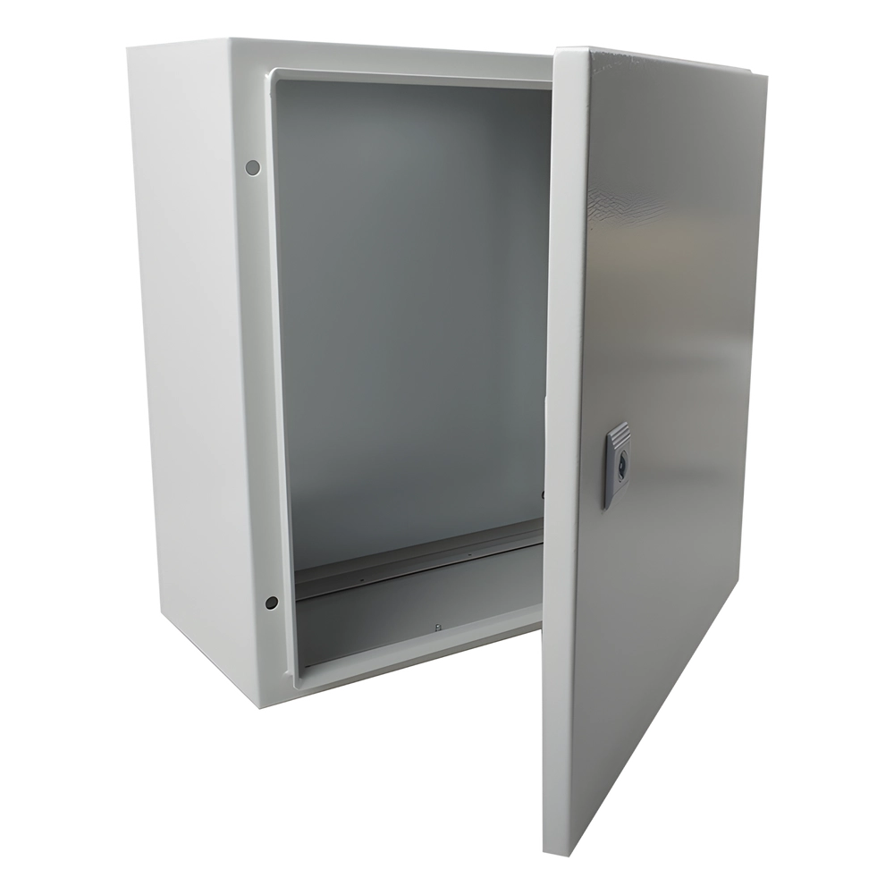 Gabinete de Acero IP66 Uso en Intemperie (400 x 400 x 200 mm) con Placa Trasera Interior de Metal y Compuerta Inferior Atornillable (Incluye Chapa y Llave T).