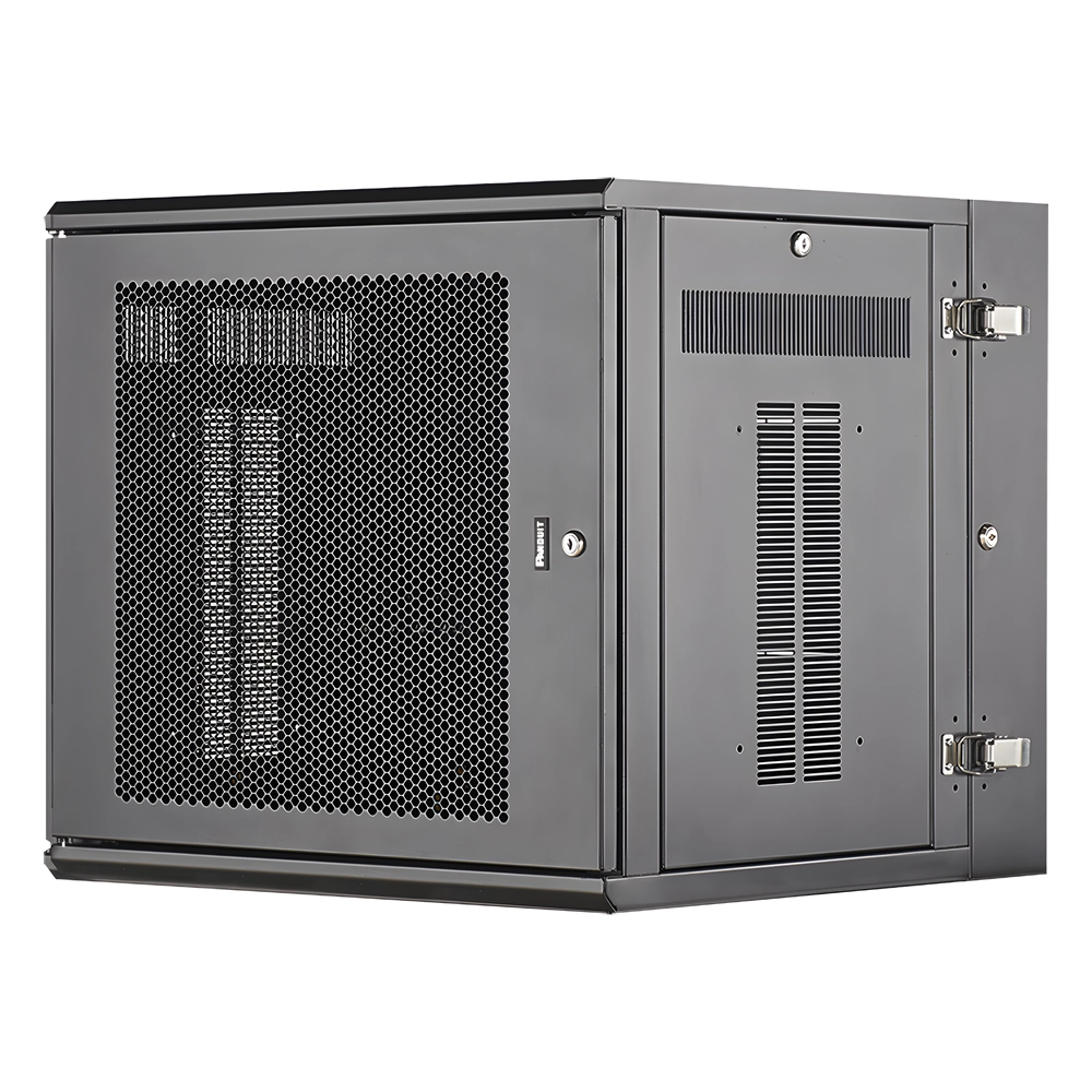 Gabinete PanZone de Montaje en Pared, de 19in, Puerta Ventilada, 12 UR, 635mm de Profundidad, Color Negro