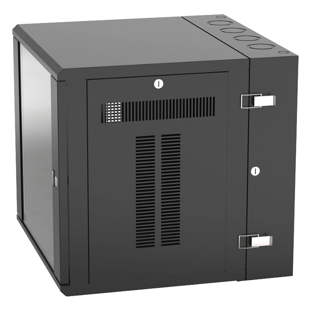 Gabinete PanZone de Montaje en Pared, de 19in, Puerta con Ventana de Seguridad, 12 UR, 635mm de Profundidad, Color Negro