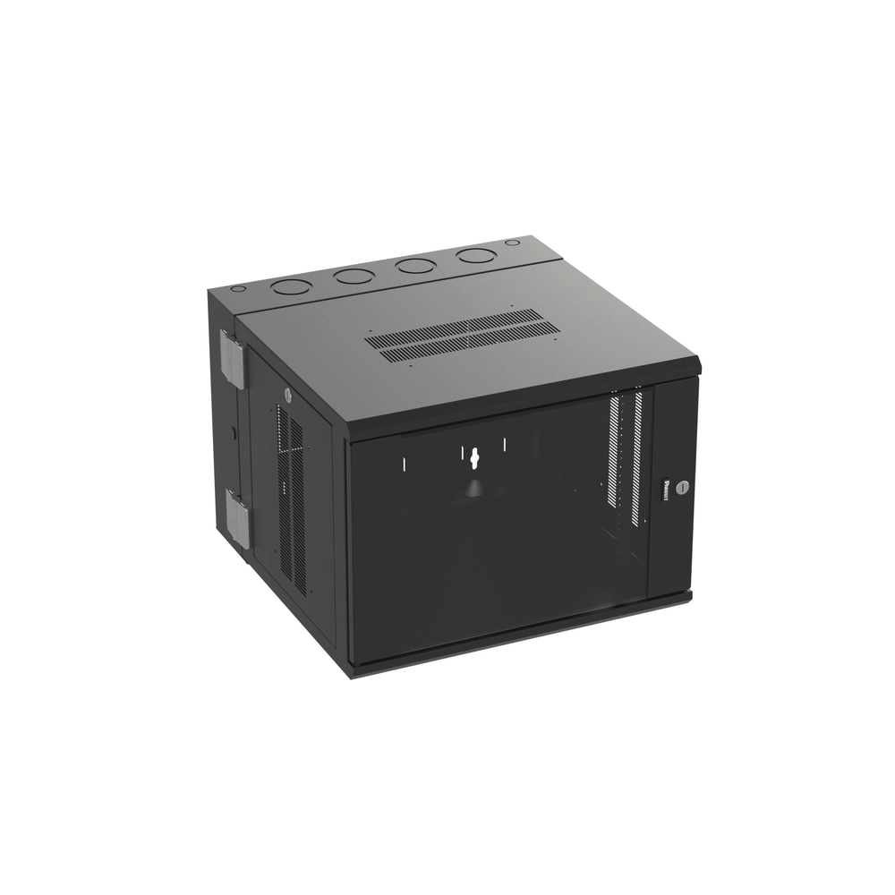 Gabinete PanZone de Montaje en Pared, de 19in, Puerta con Ventana de Seguridad, 9 UR, 635mm de Profundidad, Color Negro