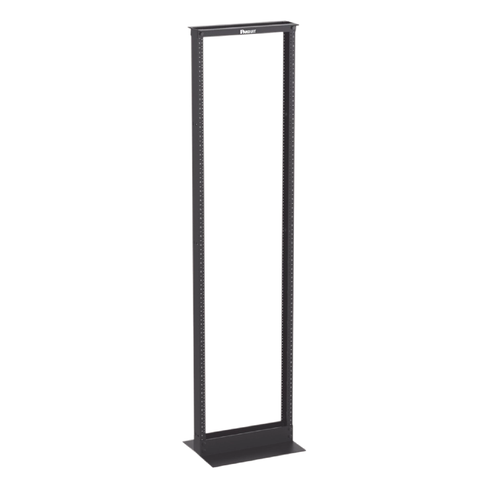 Rack de Dos Postes Estándar de 19 in, Rieles Numerados y Roscados #12-24, Fabricado en Aluminio, 45 Unidades de Rack, Color Negro