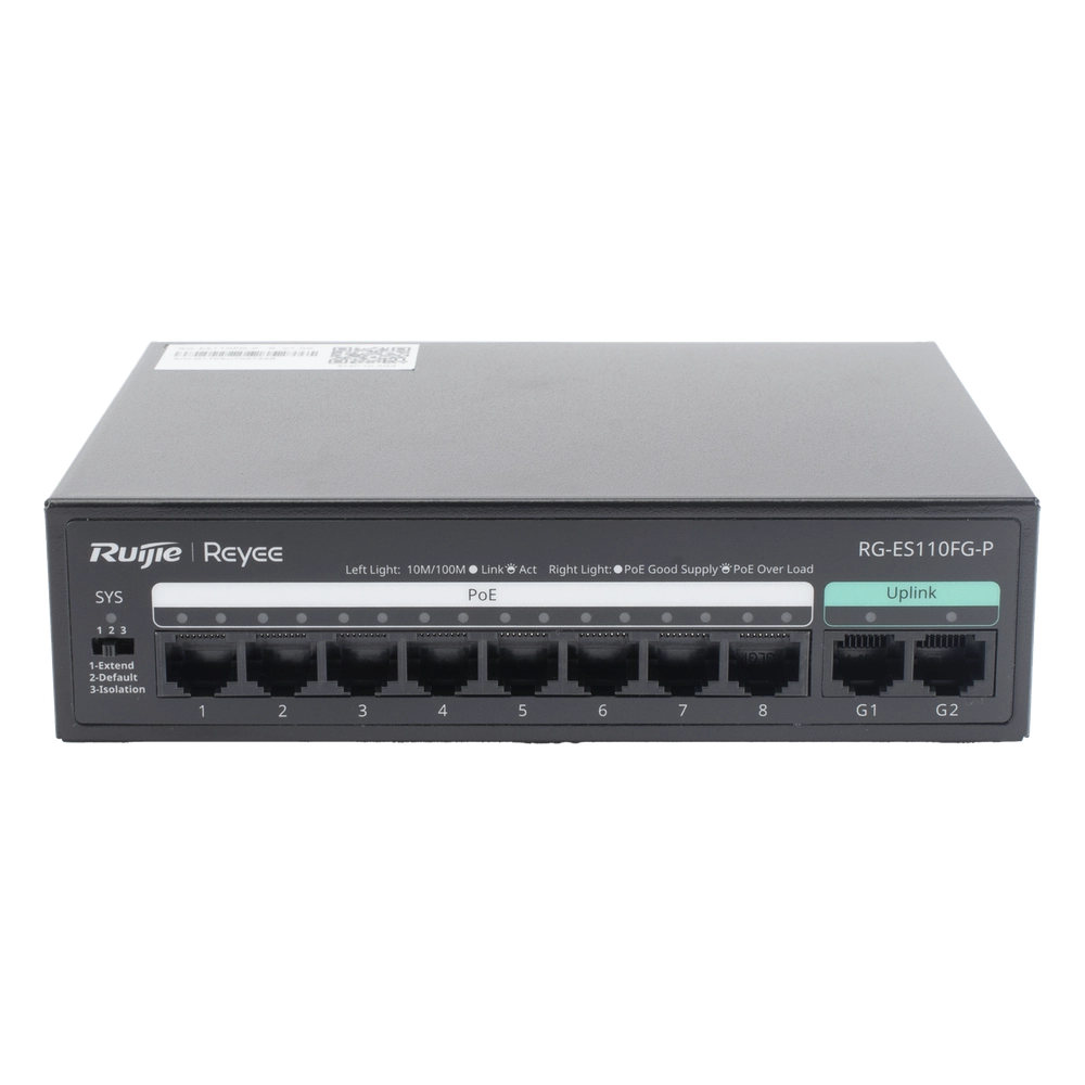 Switch PoE+ no Administrable, hasta 110 Watts, 8 puertos PoE+ 10/100 y 2 Uplinks Gigabit 1G