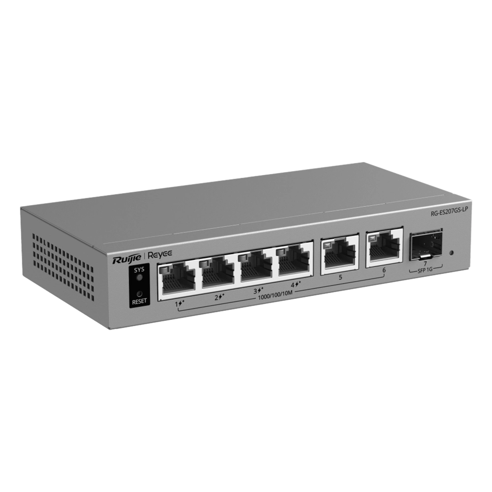 Switch Capa 2 Smart Cloud Managed / 7 Puertos Gigabit / 2 PoE++ 802.3bt + 2 PoE+ 802.3at / 1 Puerto SFP 1GE / Presupuesto PoE 120 W / Protección contra Sobretensiones 6 kV / PoE Permanente / Gestión en la Nube Ruijie Cloud / Gabinete Met& - Imagen 2