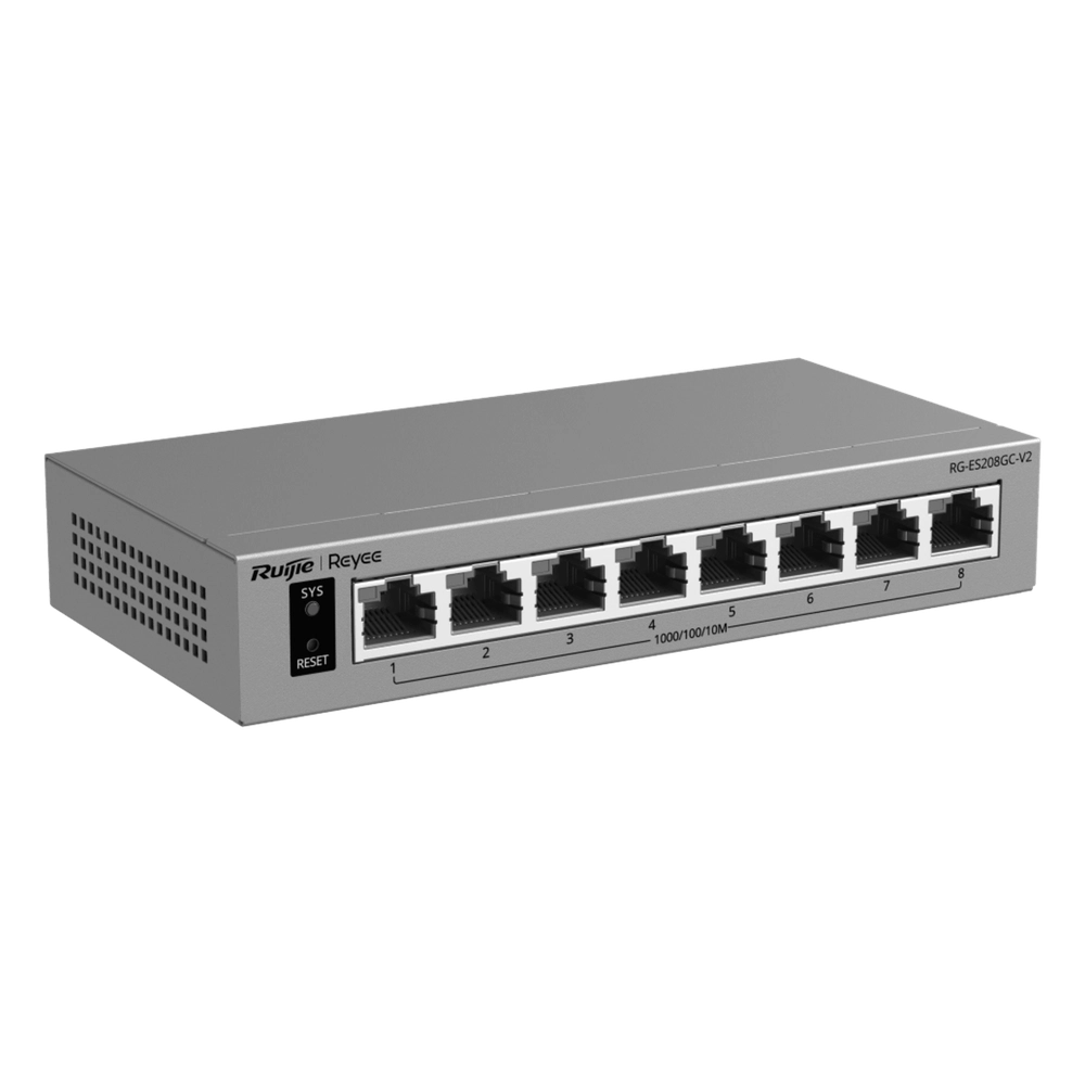 Switch Gigabit Smart Cloud-Managed / 8 Puertos 10/100/1000BASE-T / Capa 2 / Switching 16 Gbps / AI-Powered Failover / Modo CCTV Un-Click / Gestión Cloud Ruijie & App Reyee / Diseño Fanless / Gabinete Metal / Protección Surge 6 kV - Imagen 2