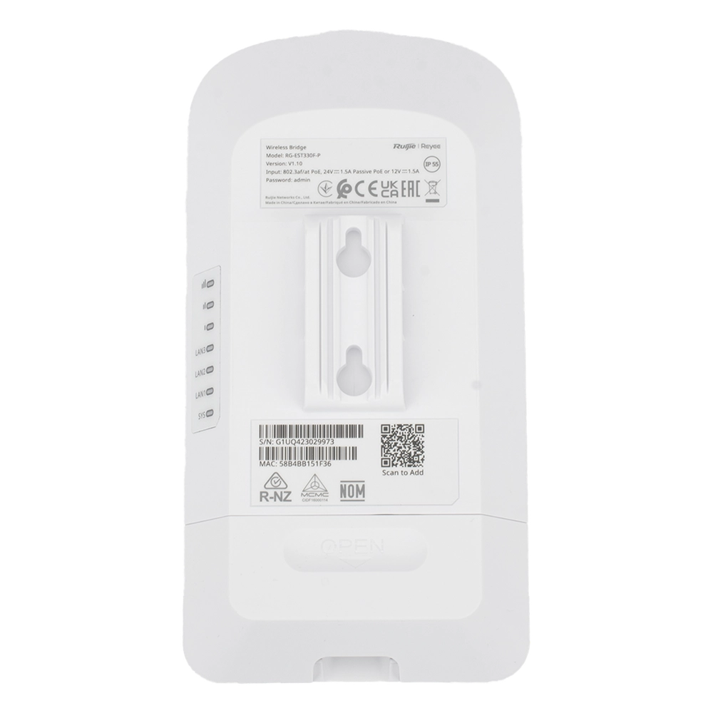 CPE Puente Inalámbrico Punto a Punto / Wi-Fi 5 802.11ac Wave2 867 Mbps / Antena 13 dBi MIMO 2x2 / 2 Puertos PoE Out 802.3AF / Enlace 3 km (1.86 mi) / IP55 Exterior / Ruijie Reyee - Imagen 3