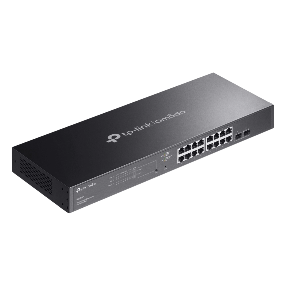 Switch Smart Omada 18 Puertos Gigabit / 16 Puertos PoE+ 802.3af/at / 2 Ranuras SFP Gigabit / Presupuesto PoE 150 W / Switching 36 Gbps / Enrutamiento Estático L2+ / Gestión Cloud SDN / Fanless / Montable en Rack - Imagen 4