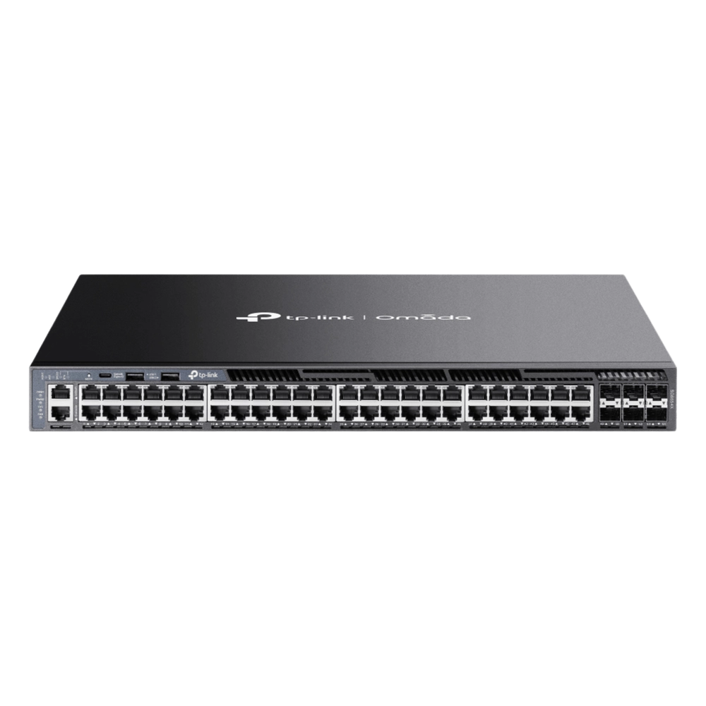 Switch Omada L3 SDN Administrable / 48 puertos Gigabit y 6 puertos SFP+ / Funciones RIP, VRRP, Servidor DHCP / Administración centralizada OMADA / Fuente Redundante