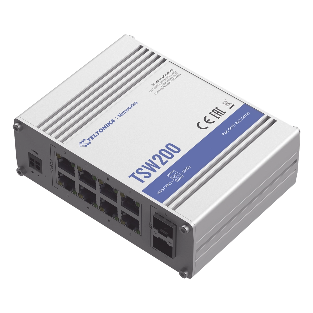 Switch Industrial No-Administrable 8 puertos Gigabit PoE 802.3af/at, 2 puertos SFP