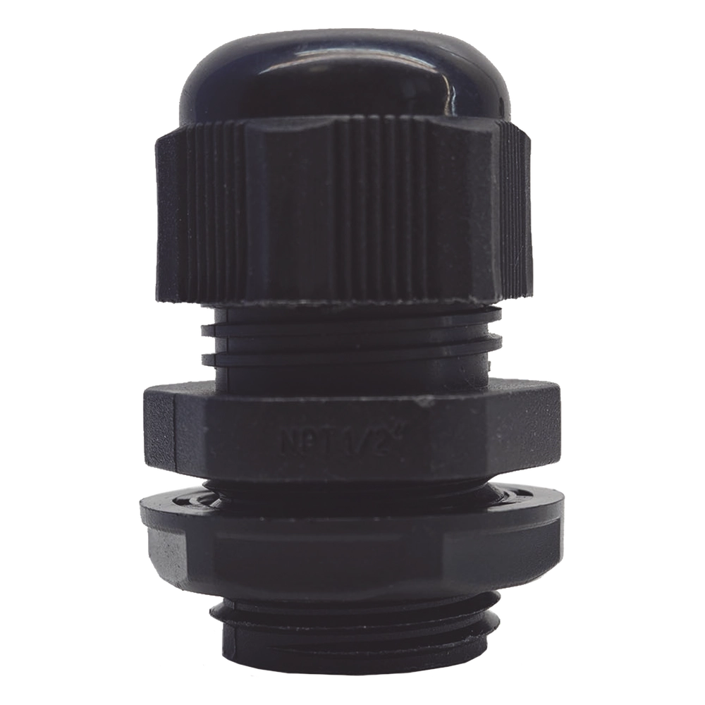 Conector Plástico Negro Tipo Glándula para Rosca NPT 1/2"