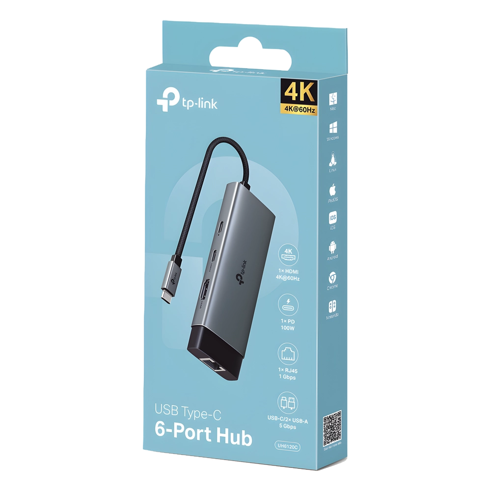 Adaptador HUB 6 en 1, 1 puerto USB-C entrada, 1 puerto HDMI 4K, 1 puerto Ethernet Gigabit, 1 puerto USB-C y 2 puertos USB-A - Imagen 4