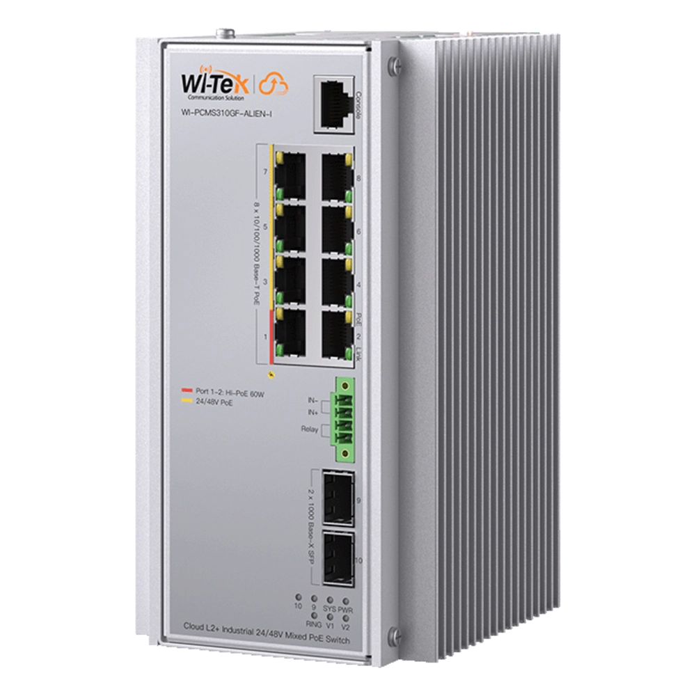 Switch Industrial Administrable Gigabit con 2 Puertos PoE bt + 6 Puertos PoE af/at o 24 V Pasivo + 2 SFP Gigabit, 240 W
