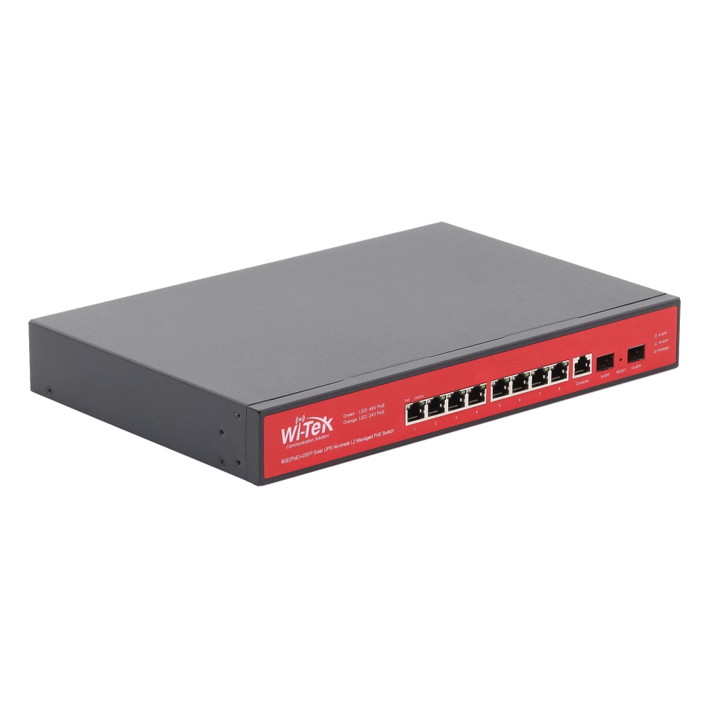 Switch Administrable Capa 2 de 8 puertos 10/100/1000 PoE af/at + 2 x SFP Gigabit, con respaldo para energía solar - Imagen 3